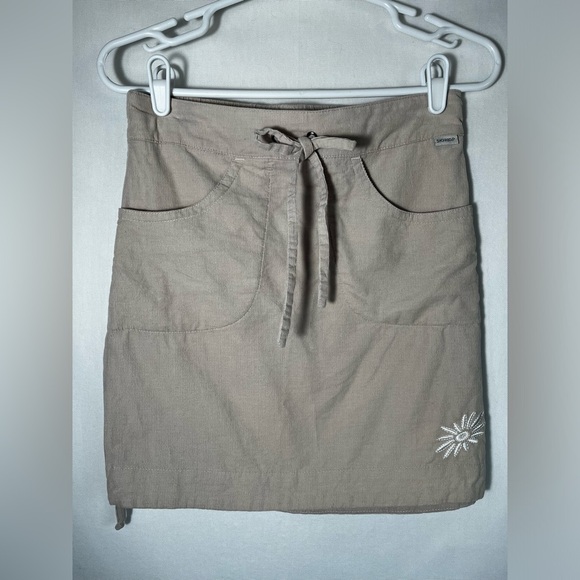 Skhoop Mini Tan Drawstring Skirt with Flower Embroidery Size XS - Picture 2 of 5